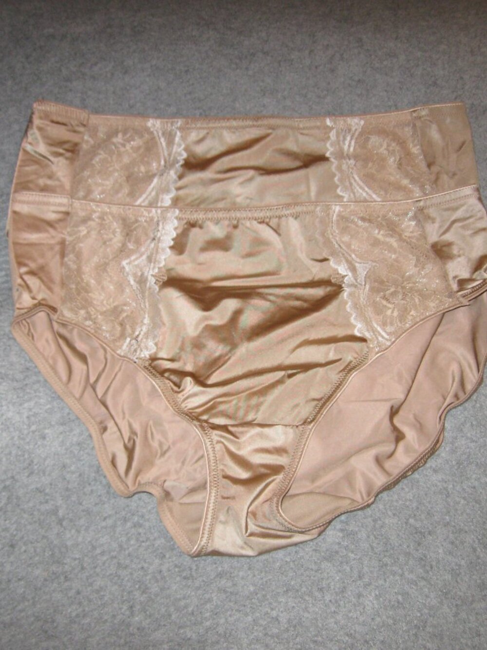 Breezies 2-Pack Two-Tone Lace Shimmer Hi-Cut Brief Panty L Warm Beige